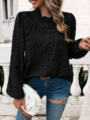 Frill Round Neck Long Sleeve Shirt