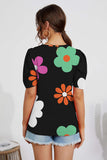 Flower Round Neck Short Sleeve Blouse Trendsi