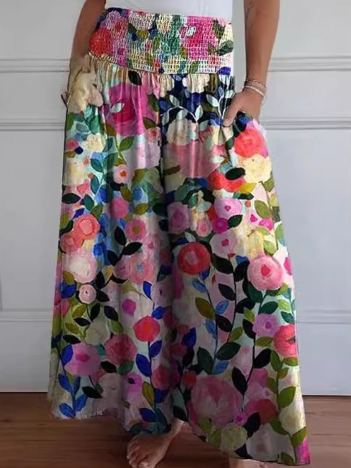 Full Size Smocked Wide Leg Pants with Pockets - Trendsi