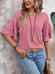 V-Neck Half Sleeve Blouse Trendsi