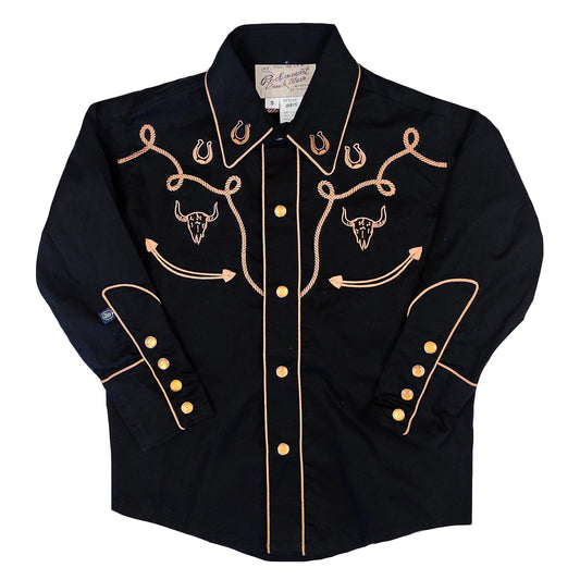 Rockmont Clothing Kid's Black Embroidery & Applique Western Shirt