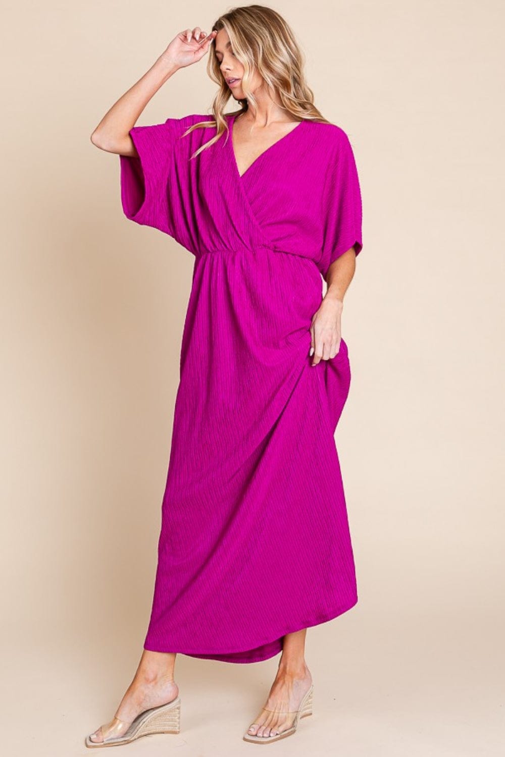 BOMBOM Surplice Maxi Dress with Pockets - Trendsi