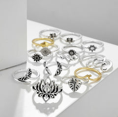 Alloy Multi Shapes 15-Piece Ring Set - Trendsi