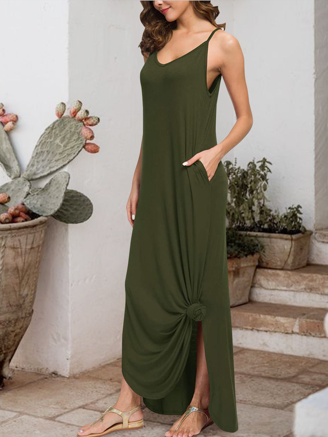 Slit Scoop Neck Sleeveless Dress Trendsi