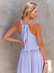 Ruffled Sleeveless Tiered Maxi Dress with Pockets Trendsi