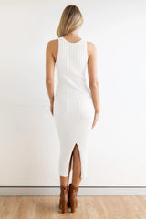 Slit Ribbed Round Neck Sleeveless Dress Trendsi