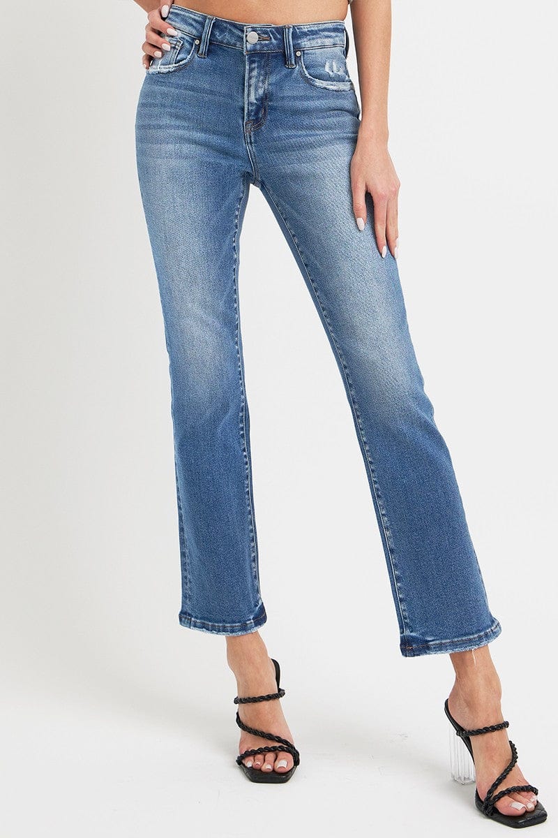 RISEN Full Size Mid Rise Ankle Straight Jeans with Pockets - Trendsi