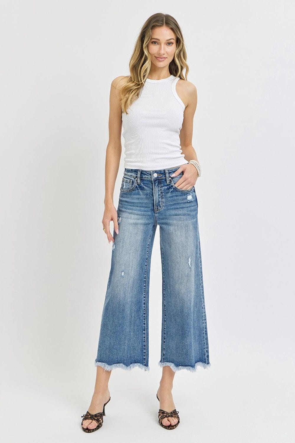 Risen High Rise Cropped Flare Jeans - Trendsi