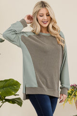 Celeste Full Size High-Low Contrast Round Neck Sweatshirt - Trendsi