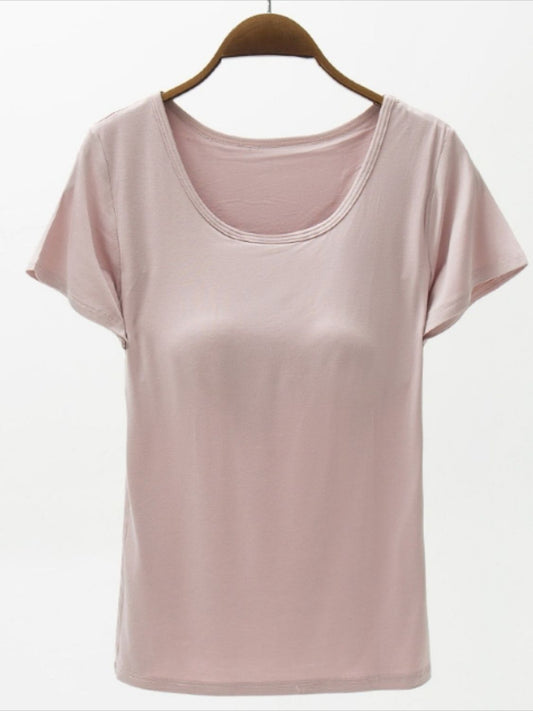 Round Neck Modal T-Shirt with Bra Trendsi