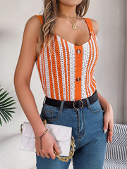 Openwork Striped V-Neck Tank Trendsi