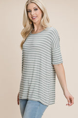 BOMBOM Striped Round Neck T-Shirt - Trendsi