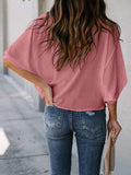 Full Size Cowl Neck Three-Quarter Sleeve Blouse Trendsi