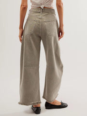 Raw Hem Wide Leg Jeans with Pockets - Trendsi