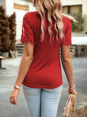 Lace Detail Round Neck Short Sleeve T-Shirt Trendsi