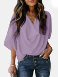 Full Size Cowl Neck Three-Quarter Sleeve Blouse Trendsi