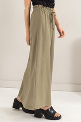 HYFVE Drawstring Washed Linen Maxi Skirt Trendsi