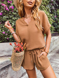 Notched Short Sleeve Top and Shorts Set