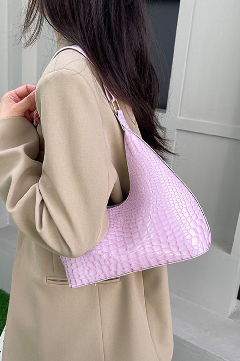 PU Leather Stone Texture Shoulder Bag - Trendsi