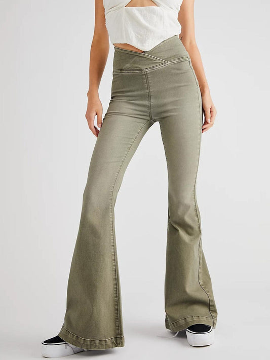 Asymmetric Waist Flare Jeans - Trendsi