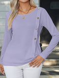 Decorative Button Round Neck Long Sleeve T-Shirt - Flyclothing LLC