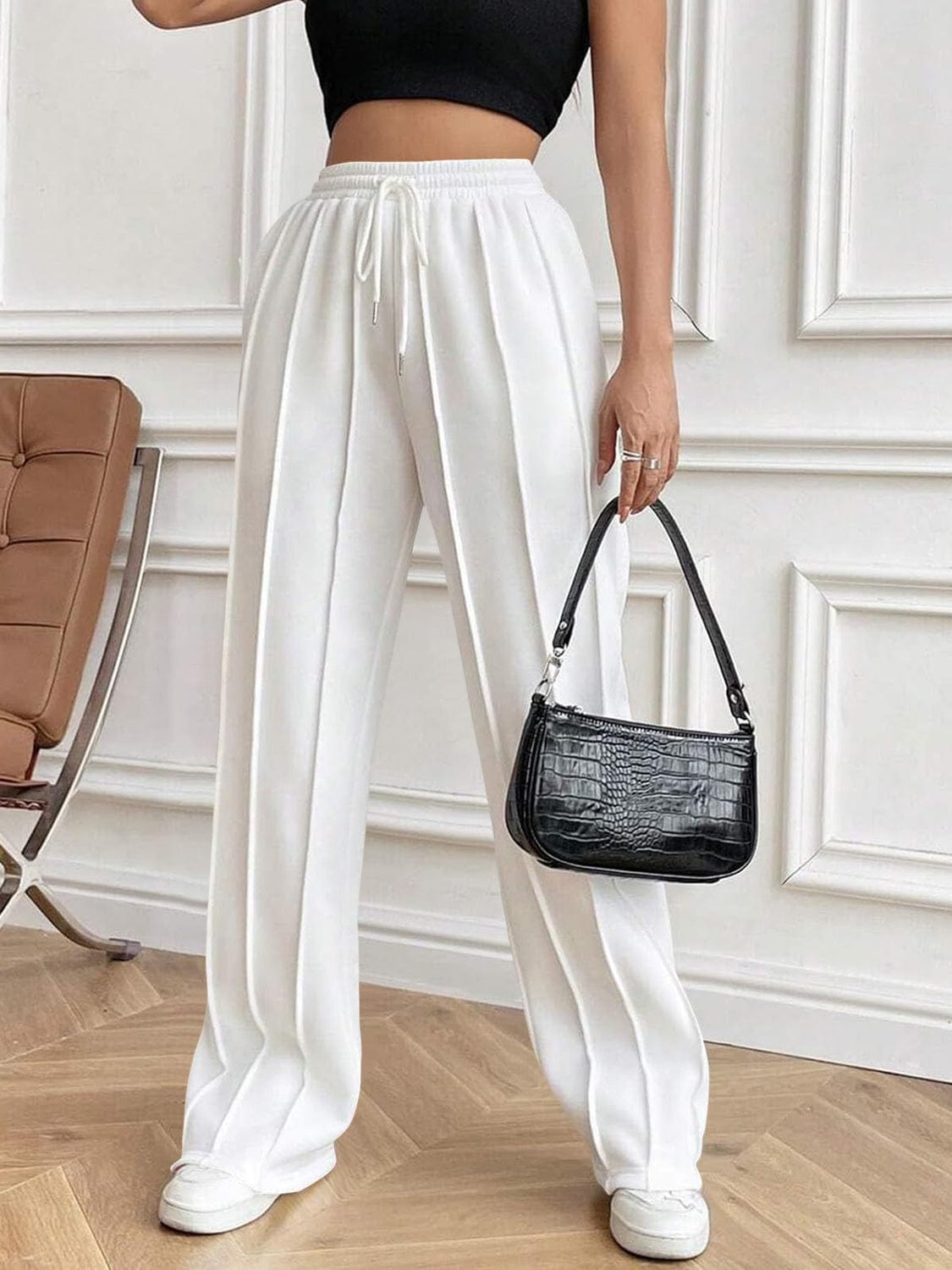 Drawstring Elastic Waist Pants with Pockets - Trendsi