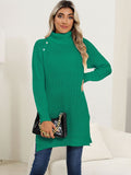 Slit Turtleneck Long Sleeve Sweater