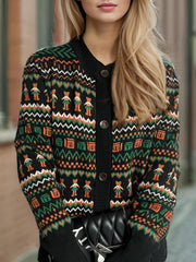 Graphic Button Down Long Sleeve Cardigan