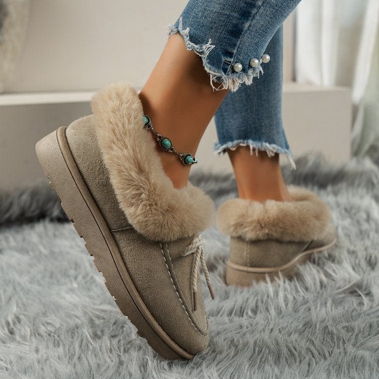 Thermal Fuzzy Tied Round Toe Boots - Trendsi