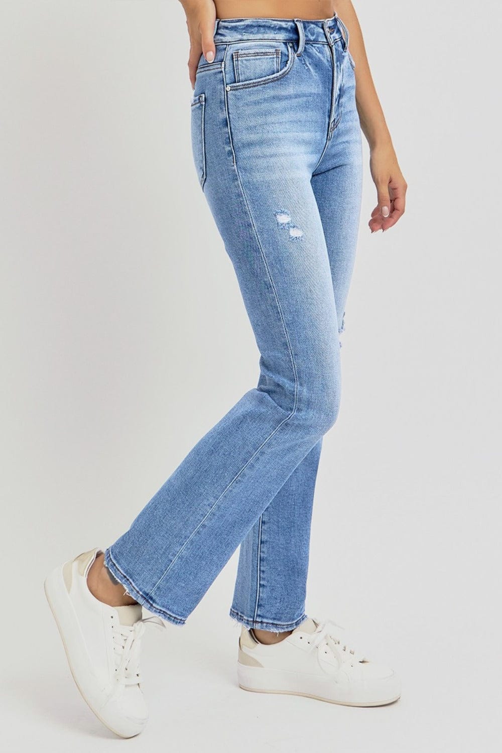 RISEN Full Size Distressed High-Rise Ankle Straight Jeans - Trendsi