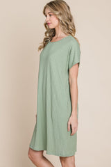 BOMBOM Ribbed Round Neck Short Sleeve Dress - Trendsi