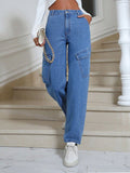 High Waist Straight Leg Jeans with Pockets