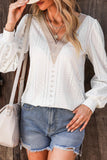 Eyelet V-Neck Long Sleeve Blouse - Flyclothing LLC