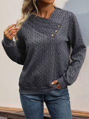 Decorative Button Long Sleeve Sweatshirt - Trendsi