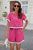 Contrast Trim Round Neck Top and Shorts Set - Trendsi