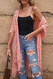 Openwork Open Front Cardigan with Fringes