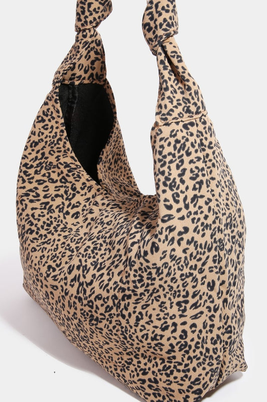 Bolso de hombro con correa anudada y estampado de leopardo Fame