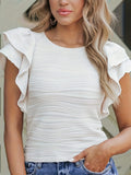 Full Size Ruffled Round Neck Cap Sleeve Blouse - Trendsi