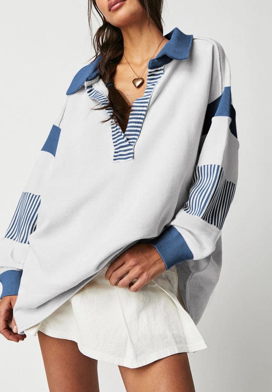 Color Block Johnny Collar Long Sleeve Sweatshirt - Trendsi