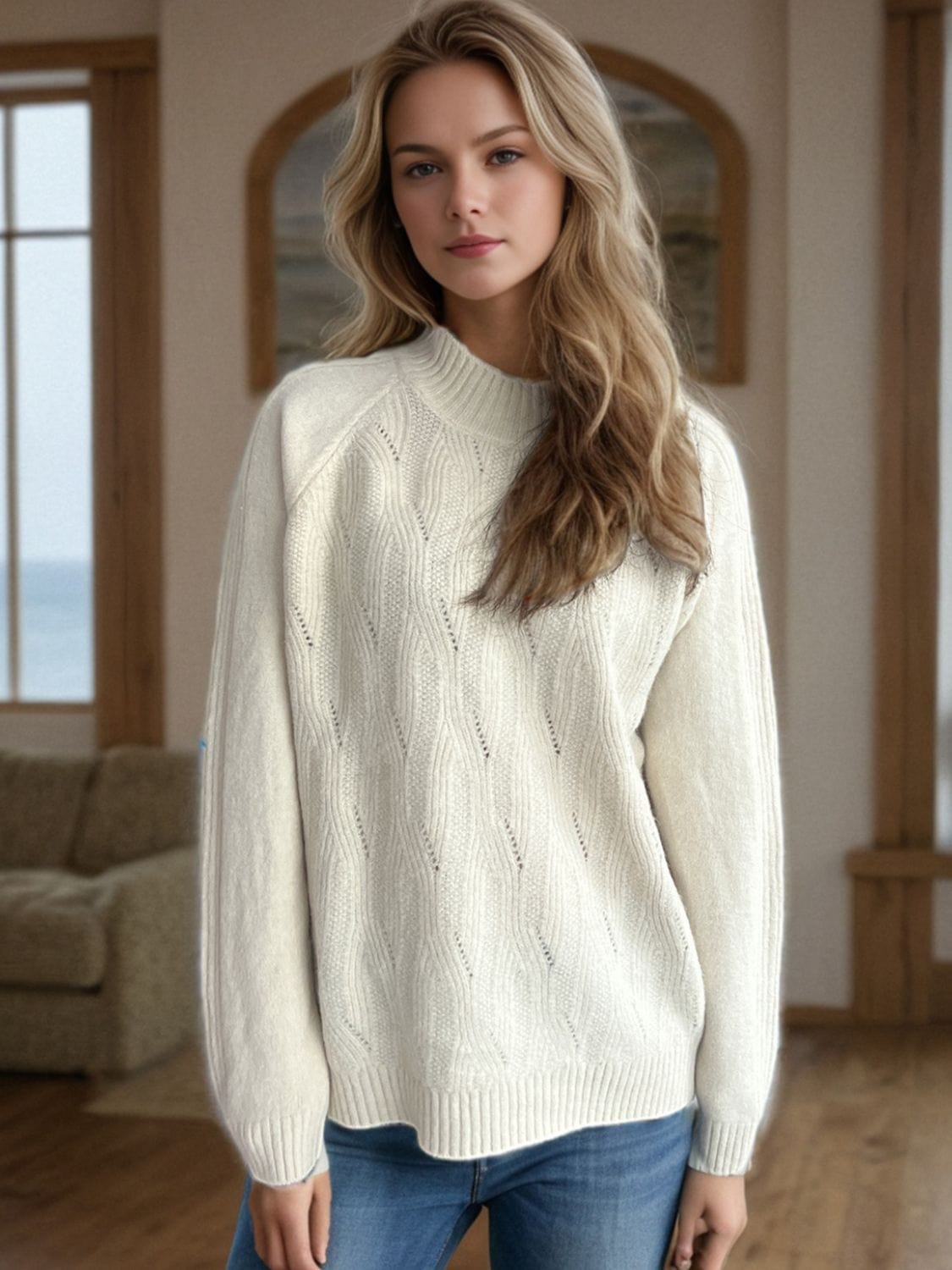 Mock Neck Long Sleeve Sweater - Trendsi