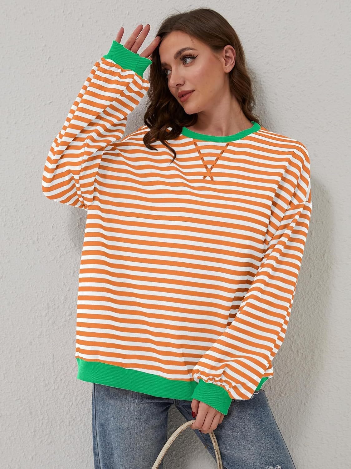 Contrast Striped Long Sleeve Sweatshirt - Trendsi