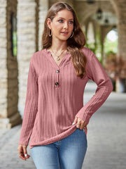 Mandy Notched Long Sleeve T-Shirt - Trendsi