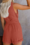 Full Size Tied V-Neck Sleeveless Romper with Pockets - Trendsi