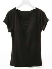 Round Neck Short Sleeve T-Shirt with Bra Trendsi