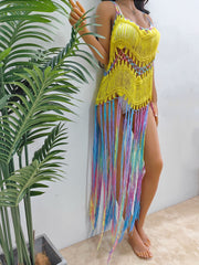 Fringe Scoop Neck Spaghetti Strap Cover-Up - Flyclothing LLC