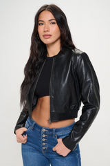 Coalition LA Zip Up Cropped Bomber Jacket - Trendsi