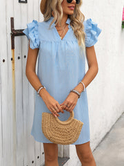 Ruffled Notched Cap Sleeve Mini Dress Trendsi