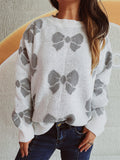 Bow Round Neck Dropped Shoulder Sweater