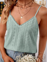 Eyelet Lace Detail V-Neck Cami - Trendsi