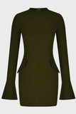 Mock Neck Long Sleeve Mini Dress - Trendsi